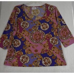 Linea Louis Dell Olio 1X Top Pink Purple Print 3/4 Sleeve Womens Plus Size